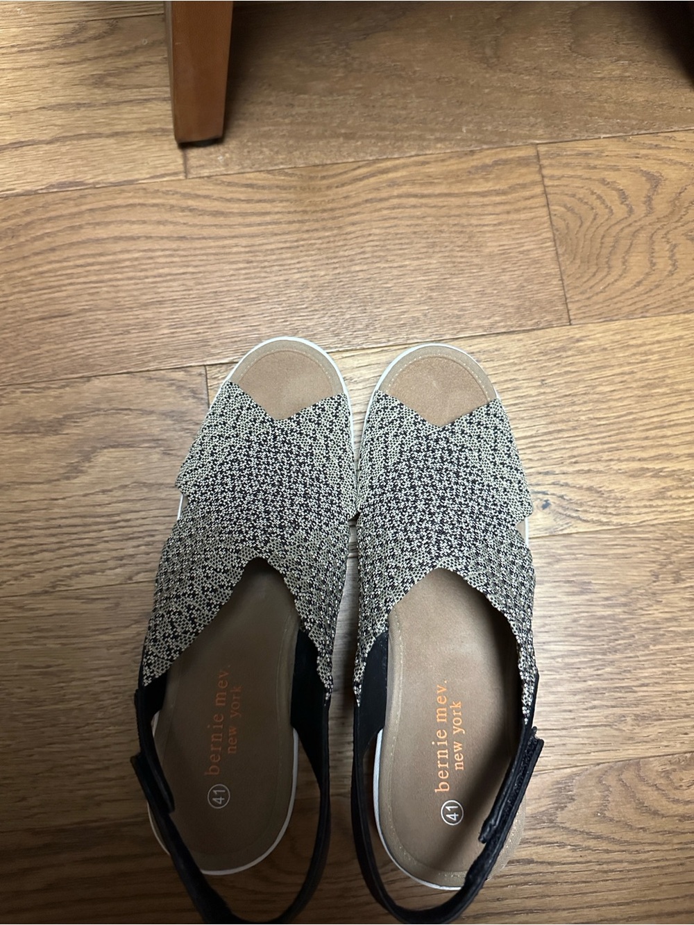 bernie mev. Black and Cream Woven Slingback Sandals